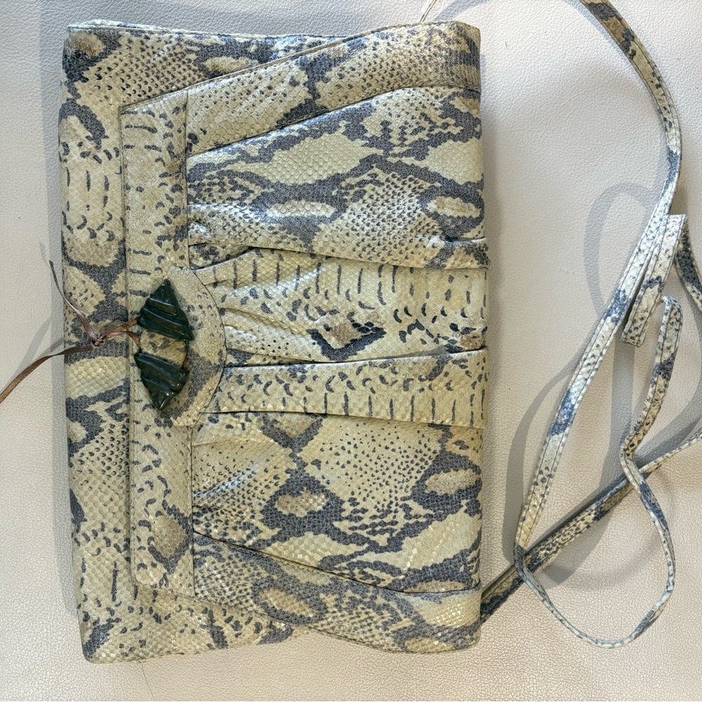 Sharif Snakeskin Pattern Clutch in Cream and Gray